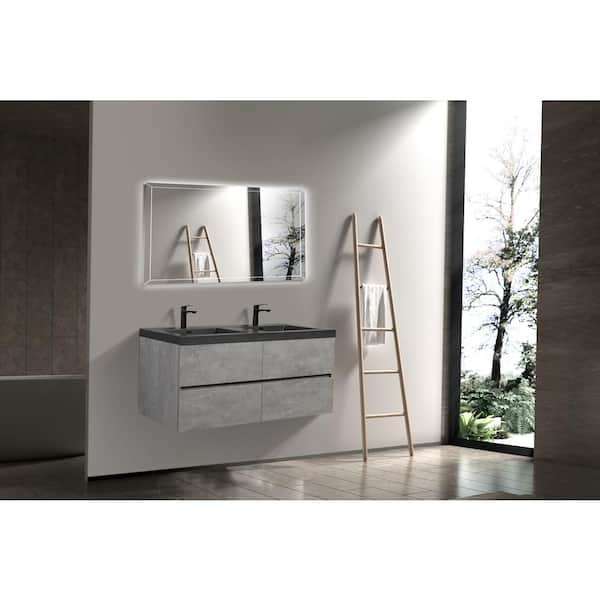58.74 in. W Double Sinks Wall-Mounted Gray Bath Vanity With Matt Black Quartz Top Unassembled