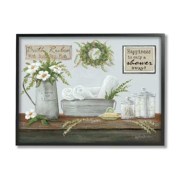 Stupell Industries Farmhouse Bathroom Counter Still Life by Pam Britton 1-Piece Black Framed Abstract Giclee Art Print 14 in. x 11 in.