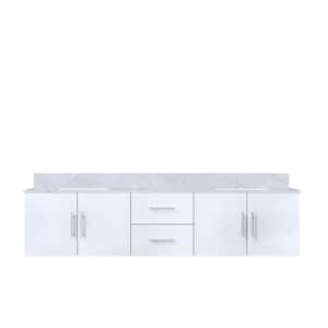 Geneva 80 in. W x 22 in. D Glossy White Double Bath Vanity and Carrara Marble Top