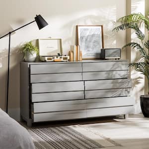 58 in W. 6 Drawer Grey Solid Wood Modern Panel Dresser