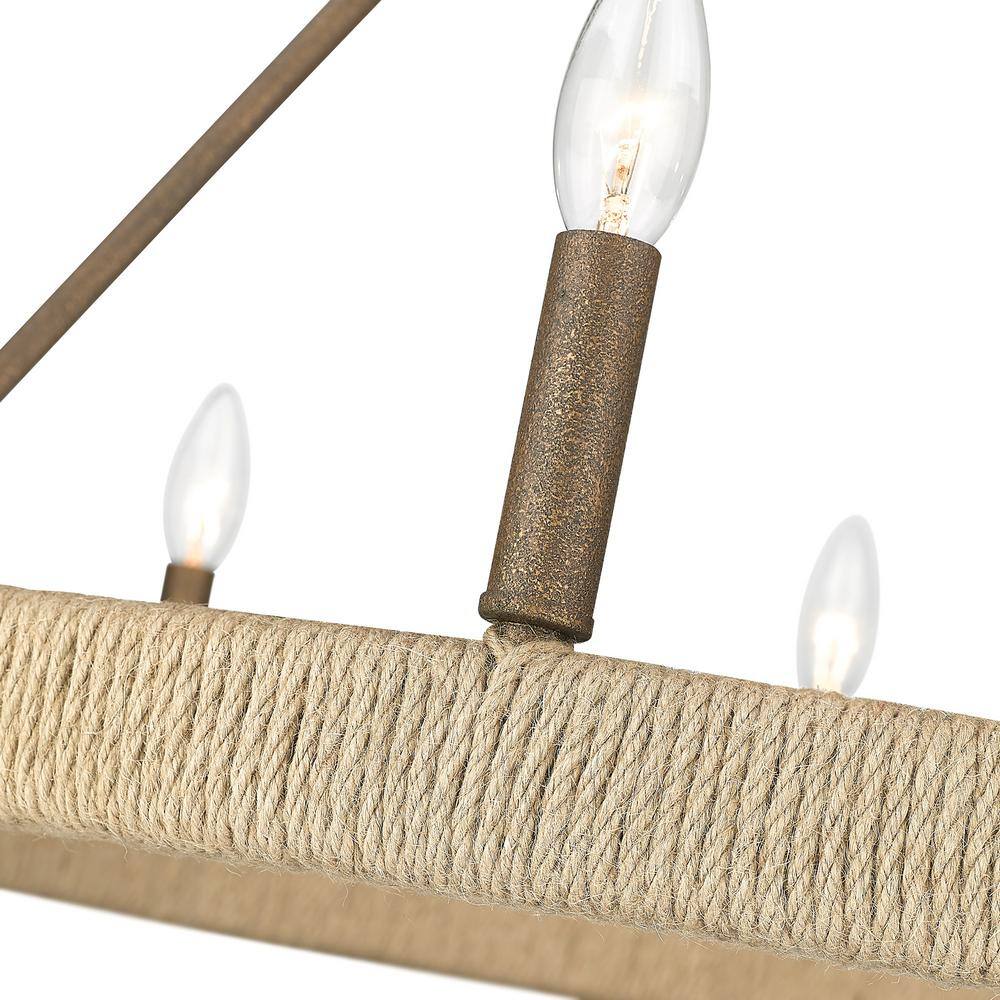 Burnished Chestnut 9-Light Bronze Candle Chandelier with Hemp Wrap