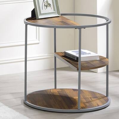 Henvale 24 in. Gray Round Wood Top End Table