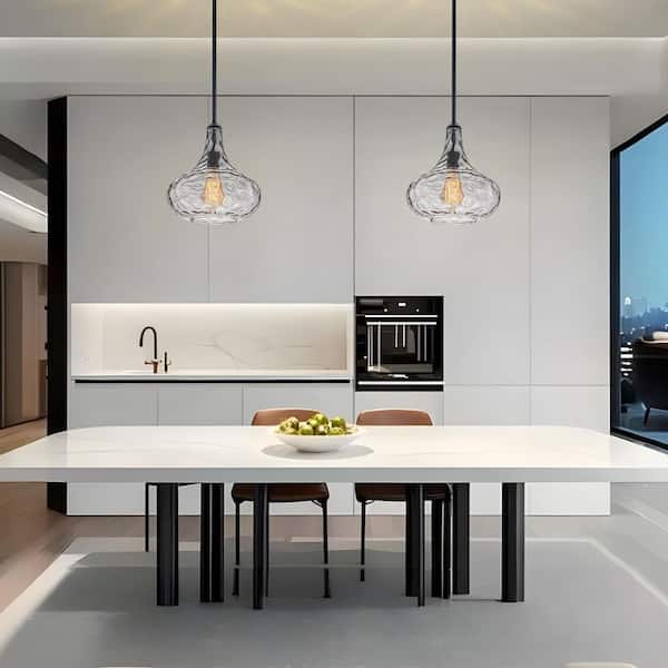 TinHon Modern Black Water Ripple Glass Pendant Light, Adjustable