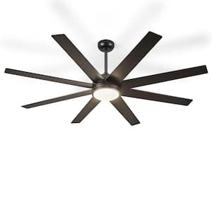 72 in. Indoor/Outdoor Black 8 Blades Large Ceiling Fan with Lights and Remote for Living Room Bedroom Patio