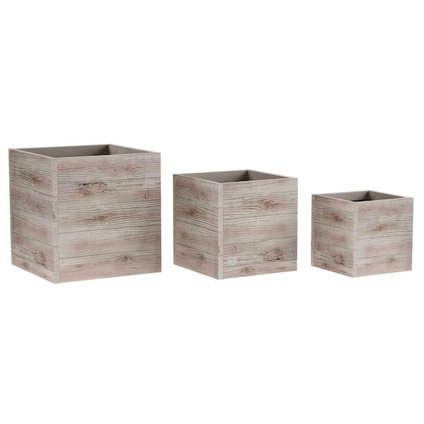 Earth Worth Large15.8 in. Light Gray Fiber Clay Square Planter (Set 3-Piece)