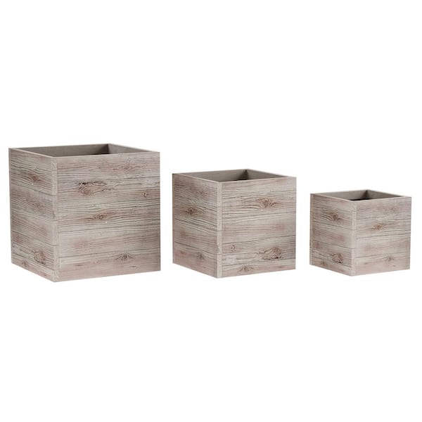 Pure Garden Large15.8 in. Light Gray Fiber Clay Square Planter (Set 3-Piece)