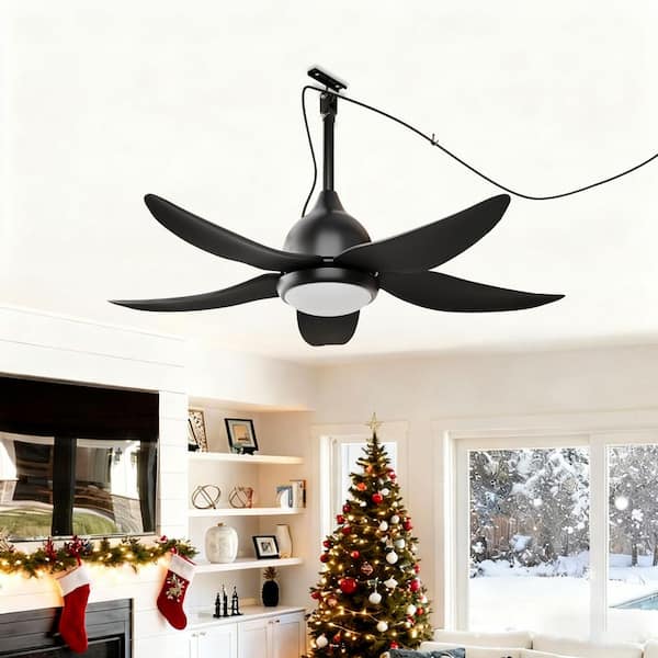 44 in. Indoor/Outdoor Black Waterproof LED Gazebo Ceiling Fan with Light and Remote Angled Industrial Plug-In Fandelier