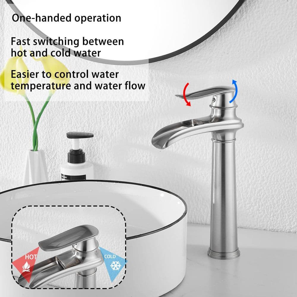 Brushed Nickel Tall Single Handle Vessel Sink Faucet