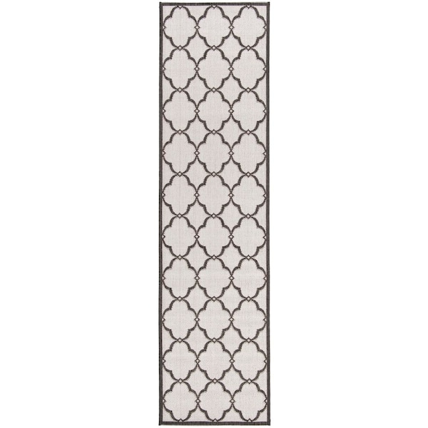 Linden Light Gray/Charcoal 2 ft. x 8 ft. Border Trellis Geometric Indoor/Outdoor Runner Rug