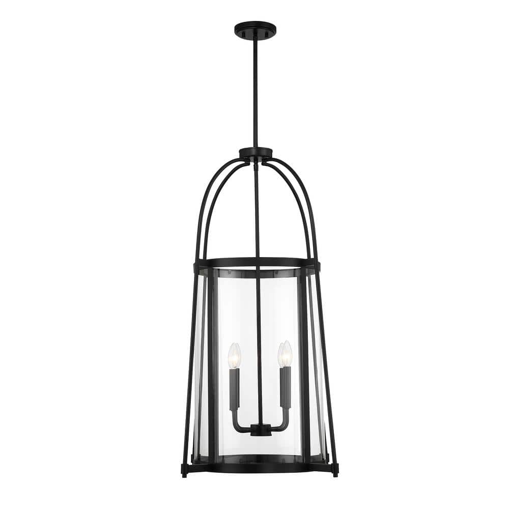 Rosedale Matte Black and Clear Glass 4-Light Pendant