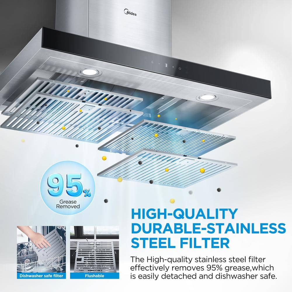 30-Inch Stainless Steel Convertible Wall-Mounted Range Hood with Charcoal Filter