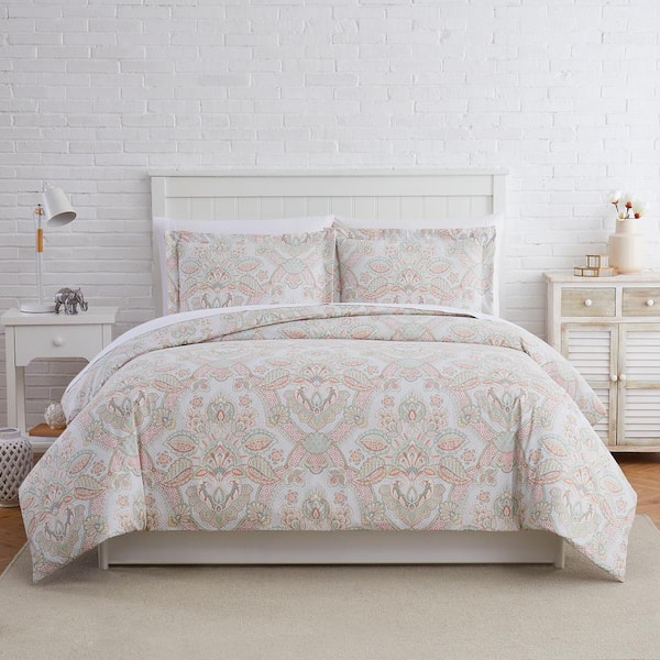 SOUTHSHORE FINE LINENS Enchantment Extra Soft 3-Piece Coral King/California King Microfiber Duvet Cover Set