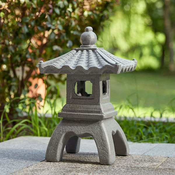 16 in. H MGO Faux Concrete Pagoda Garden Statue