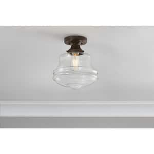 Schoolhouse 10 in. 1-Light Aged Bronze Semi Flush Mount