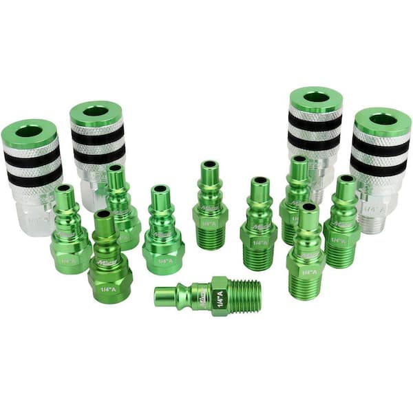 ColorFit Coupler and Plug Kit, with Rubber Safety Bumper-(A-Style, Green)-1/4 in. NPT (14-Piece)