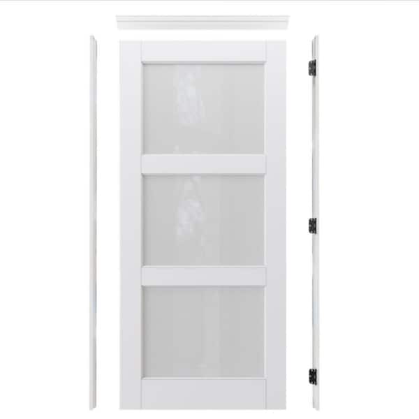 ARK DESIGN 36 in. x 80 in. 3-Lite Frosted Glass LH White Solid Core MDF Single Interior Door w/ Quick Assemble Jamb Kit