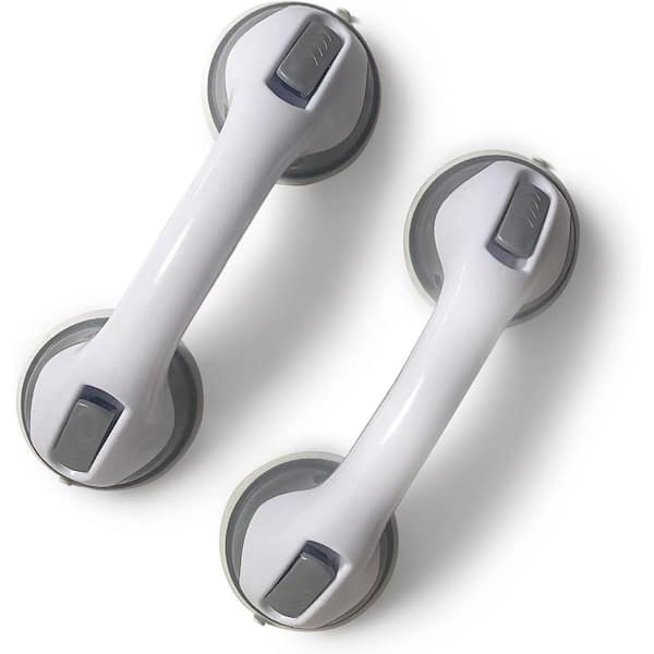 2-Pack 11.5 in. Gray Suction Shower Grab Bars-Heavy-Duty Anti-Slip Handles for Elderly, Seniors Handicap Bathroom Safety