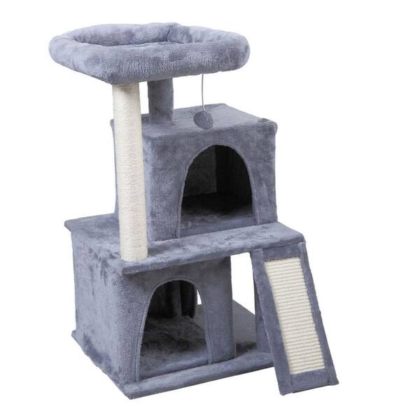 Foobrues Double-Layer Cat Tree with Cat House and Ladder Light Gray