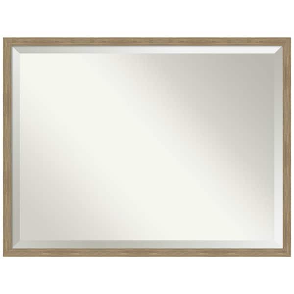 Amanti Art Woodgrain Stripe 42 in. x 32 in. Beveled Casual Rectangle Wood Framed Wall Mirror in Brown