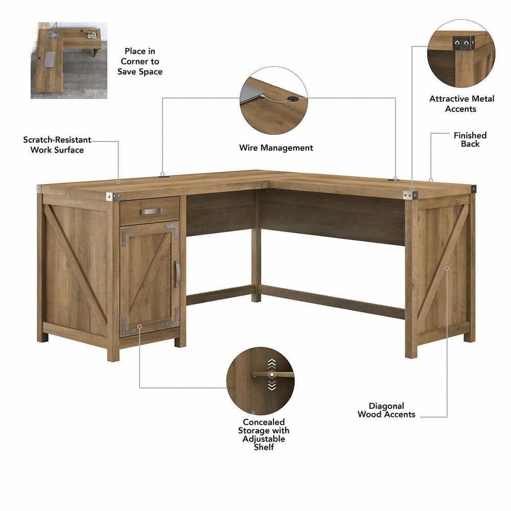 Modern Farmhouse Reclaimed Pine L-Shaped Desk with Storage