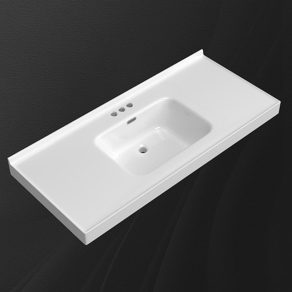 49 in. W x 22 in. D Solid Surface Rectangular White Single Sink Bath Vanity Top with Backsplash and Basin Countertop