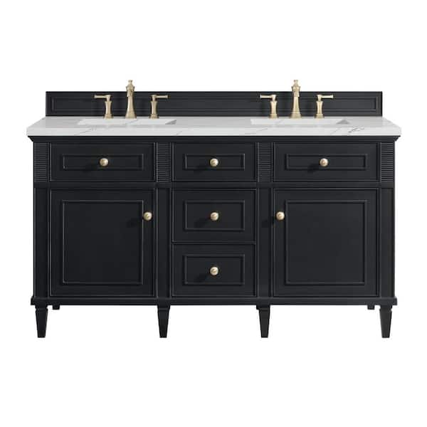 James Martin Vanities Lorelai 60.0 in. W. x 23.5 in. D x 34.06 in. H Double Bathroom Vanity in Black Onyx with Ethereal Noctis Quartz Top