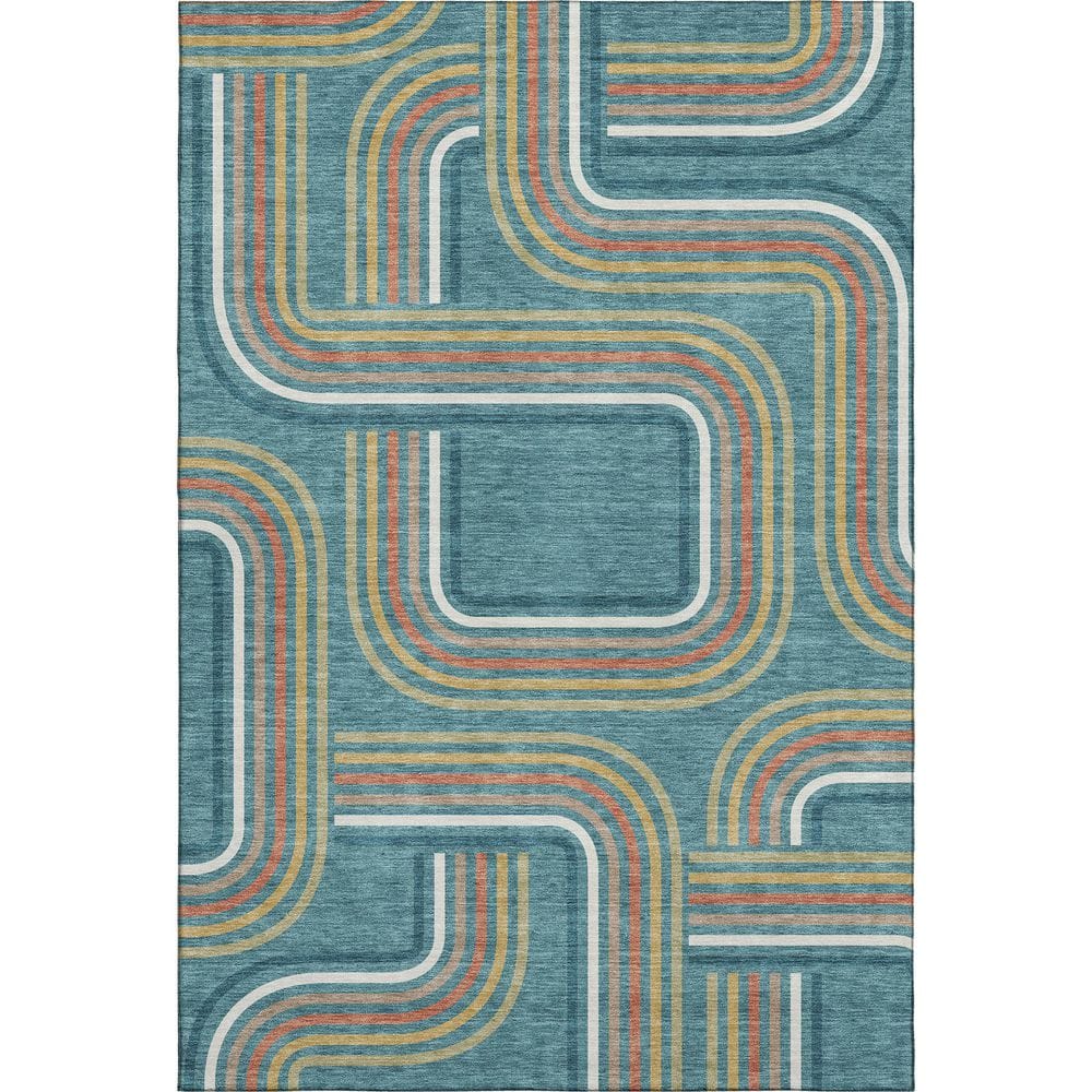 Mayfield Premium Machine Washable Abstract AMF2535 Teal 5 ft. x 7 ft. 6 in. Area Rug price history on PriceWatchPro