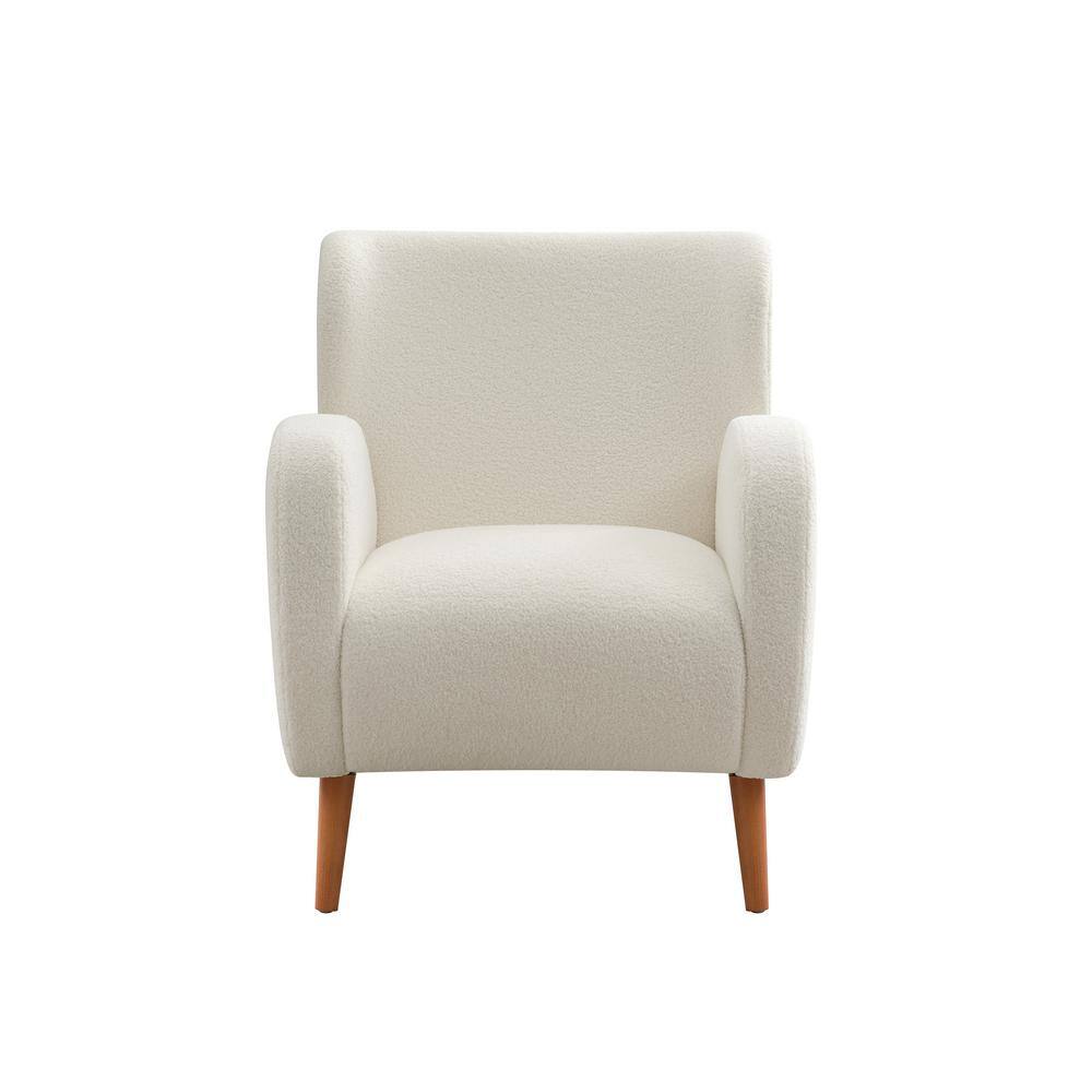 Beige Boucle Wingback Accent Chair with Wood Legs