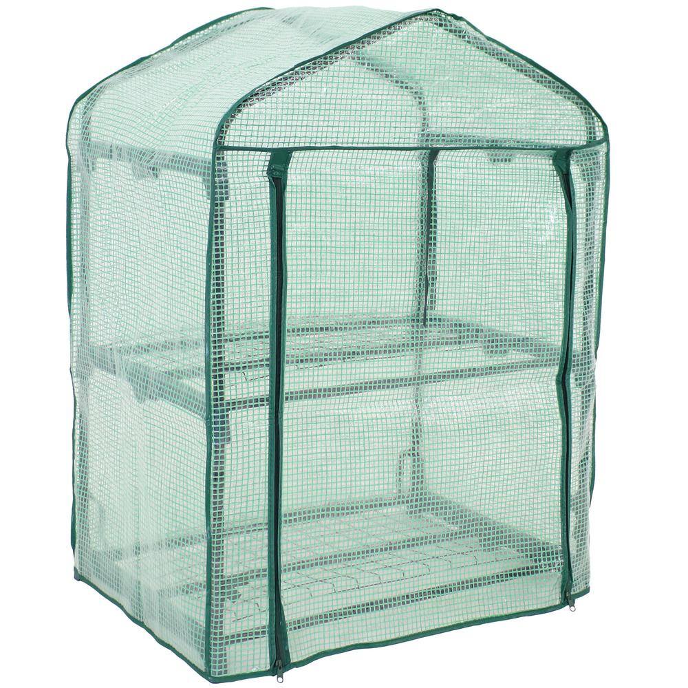26.5" Green Polyethylene 2-Tier Mini Greenhouse with Shelves