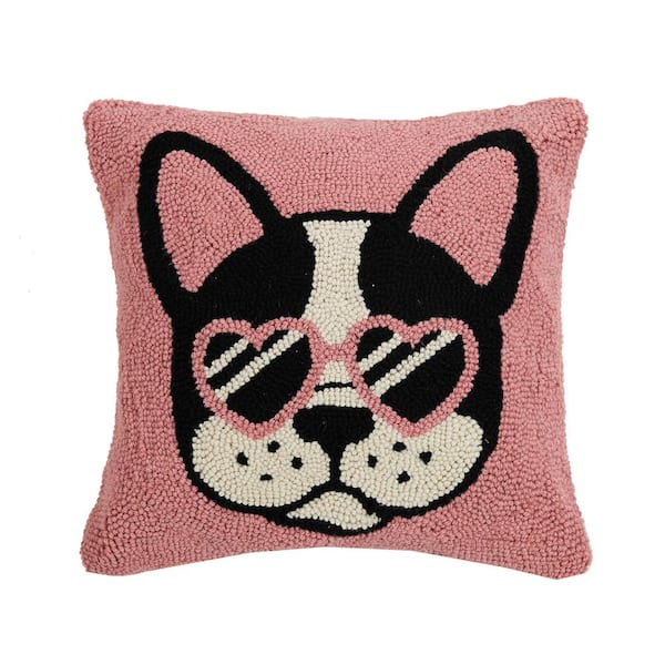 MAKERS COLLECTIVE The Pillow Shoppe Cool French Bulldog Pink Wool Hook 16 in. x 16 in. Throw Pillow