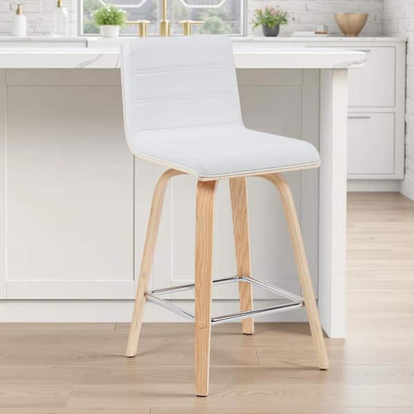 Vienna 26 in. Counter Height White Upholstered Swivel Barstool