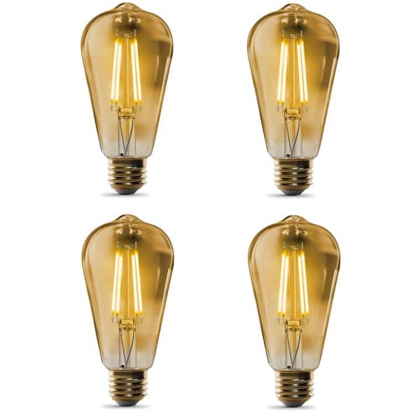 Feit Electric 60-Watt Equivalent ST19 Straight Filament Dusk to Dawn Amber Glass E26 Vintage Edison LED Light Bulb Warm White (4-Pack)