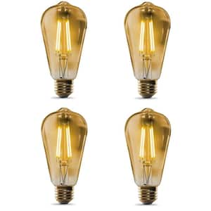 60-Watt Equivalent ST19 Straight Filament Dusk to Dawn Amber Glass E26 Vintage Edison LED Light Bulb Warm White (4-Pack)