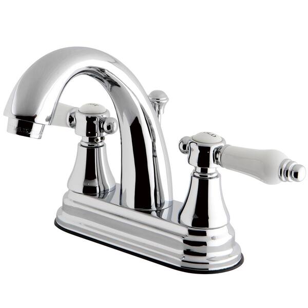 Kingston Brass English Porcelain 4 in. Centerset 2-Handle High-Arc Bathroom Faucet in Chrome