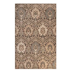 7' X 9' Ivory Beige And Light Blue Floral Stain Resistant Area Rug