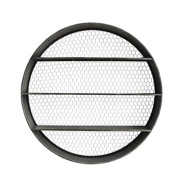 Storied Home Collected Notions 6 in. x 41 in. x 41 in. Gray Round Metal Wall Decor with 4 Shelves