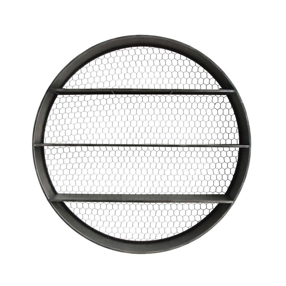 Elegant Gray 41" Round Metal Wall Shelf with Open Wire Back