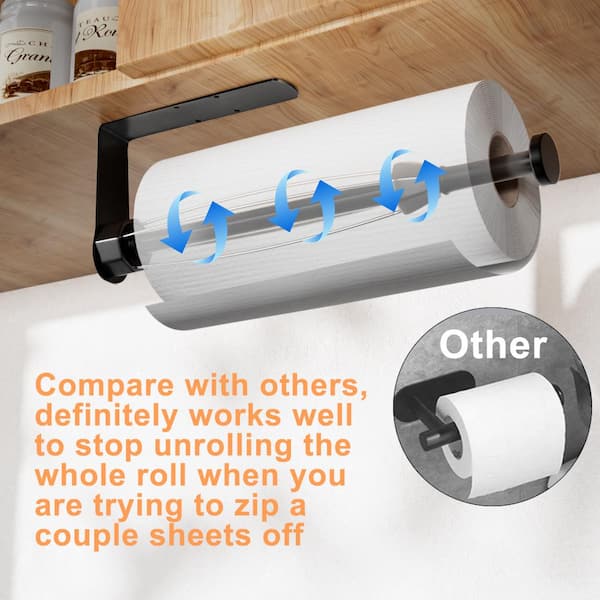 11.6 in. H x 4 in. W Black Wall Mount Paper Towel Holder Under Cabinet with Ratchet Mechanism