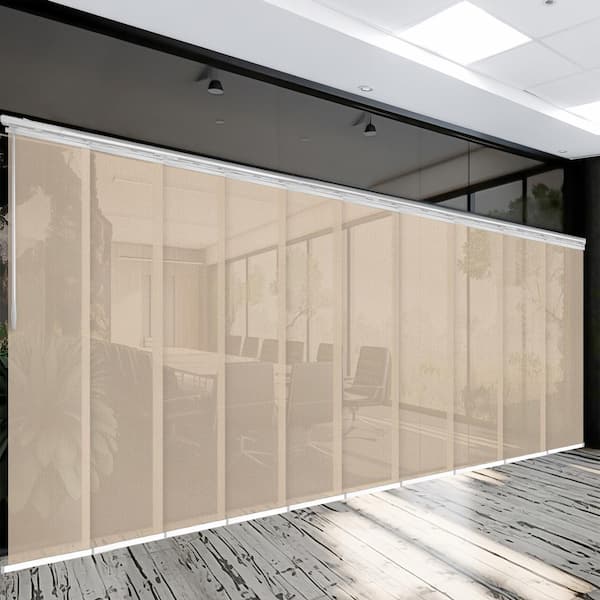 EMOH Sienna Mesh 120 in. - 218 in. W x 116 in. L Adjustable 10-Panel White Double Rail Panel Track with 23.5 in. Slates