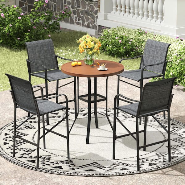 Tenleaf 5-Piece Brown Metal Outdoor Serving Bar Set with Curved