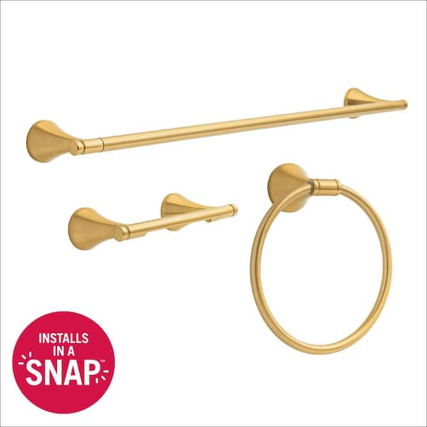 Foundations Design Series 3-Piece Bath Hardware Set 24 in. Towel Bar, Toilet Paper Holder, Towel Ring in Brushed