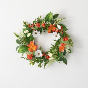 31 in. Artificial Tangerine and Cream Mixed Flower Small Wreath