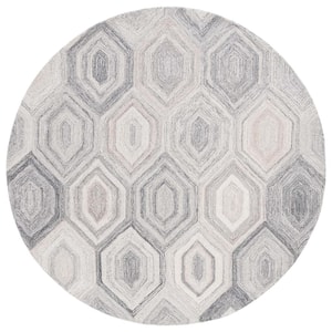 Abstract Natural/Gray 6 ft. x 6 ft. Abstract Geometric Round Area Rug