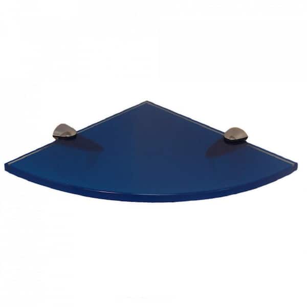 Fab Glass and Mirror 10 in. L x 0.37 in. H x 10 in. W Wall Mount Blue Tempered Glass Floating Corner Shelf in Chrome Brackets