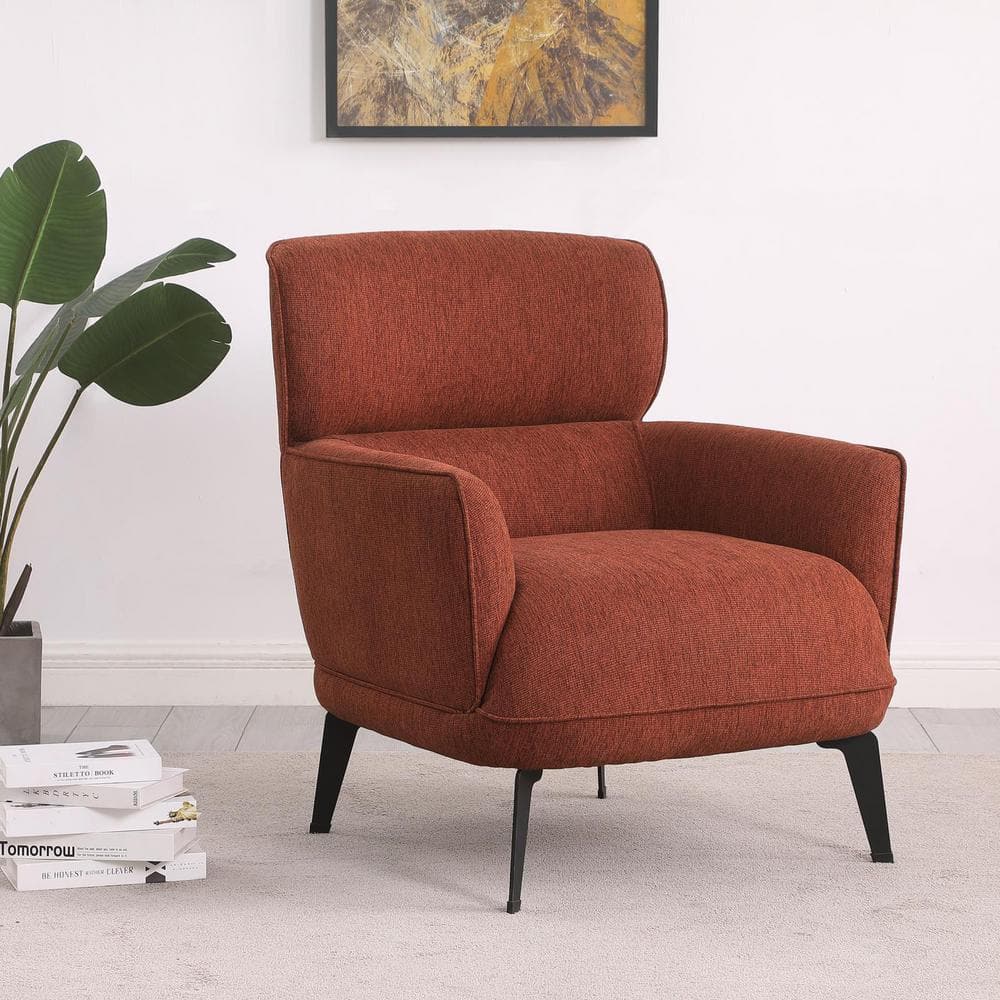 Andrea Orange Transitional Accent Chair with Black Metal Legs