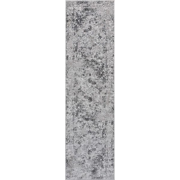 Zazzle Patras Vintage Oriental Floral Grey 2 ft. 7 in. x 9 ft. 10 in. Runner Area Rug