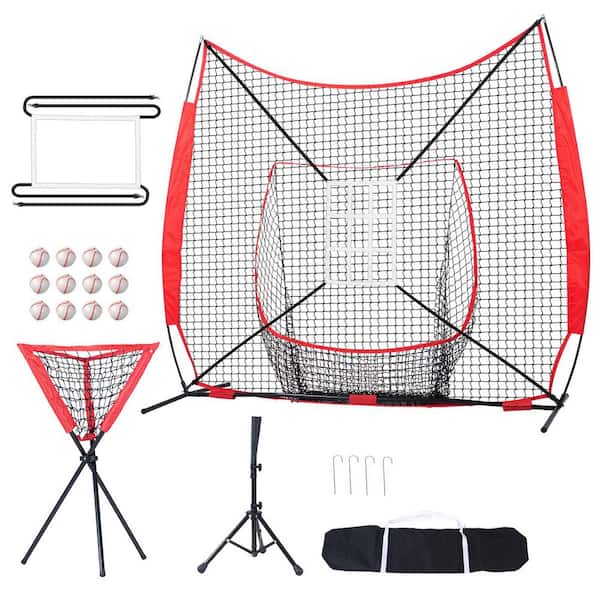 SKYSHALO 7 ft. x 7 ft. Baseball Softball Practice Net, Portable Baseball Training Net for Hitting Catching Pitching