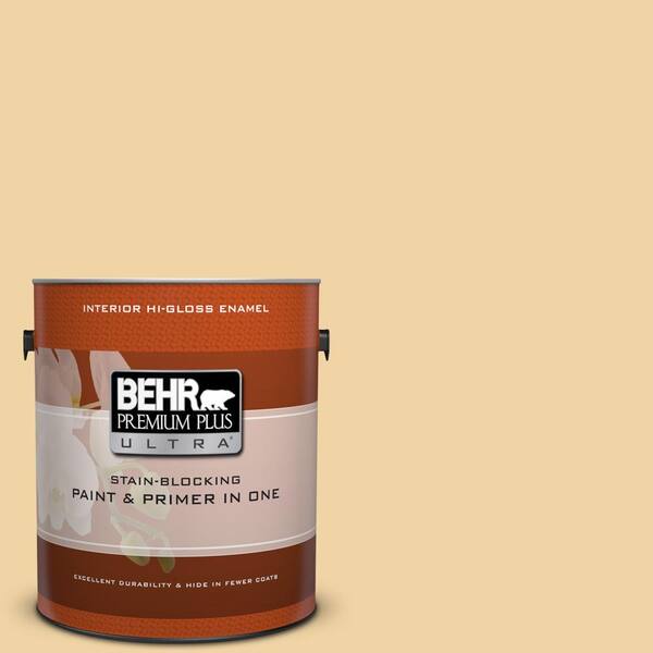 BEHR Premium Plus Ultra 1 gal. #ECC-50-1 Sunbath Hi-Gloss Enamel Interior Paint and Primer in One