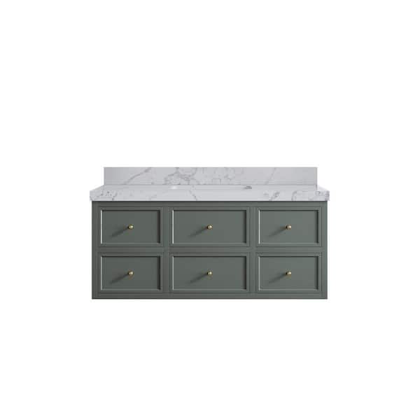 Willow Collections Roswell 48 in. W x 22 in. D x 36 in. H Single Sink Bath Vanity in Pewter Green with 2 in. Venatino qt. Top
