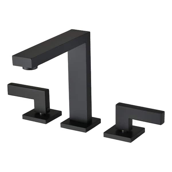 Lukvuzo 8 in. Widespread Double Handle High Arc Bathroom Faucet with Supply Lines Included in Matte Black